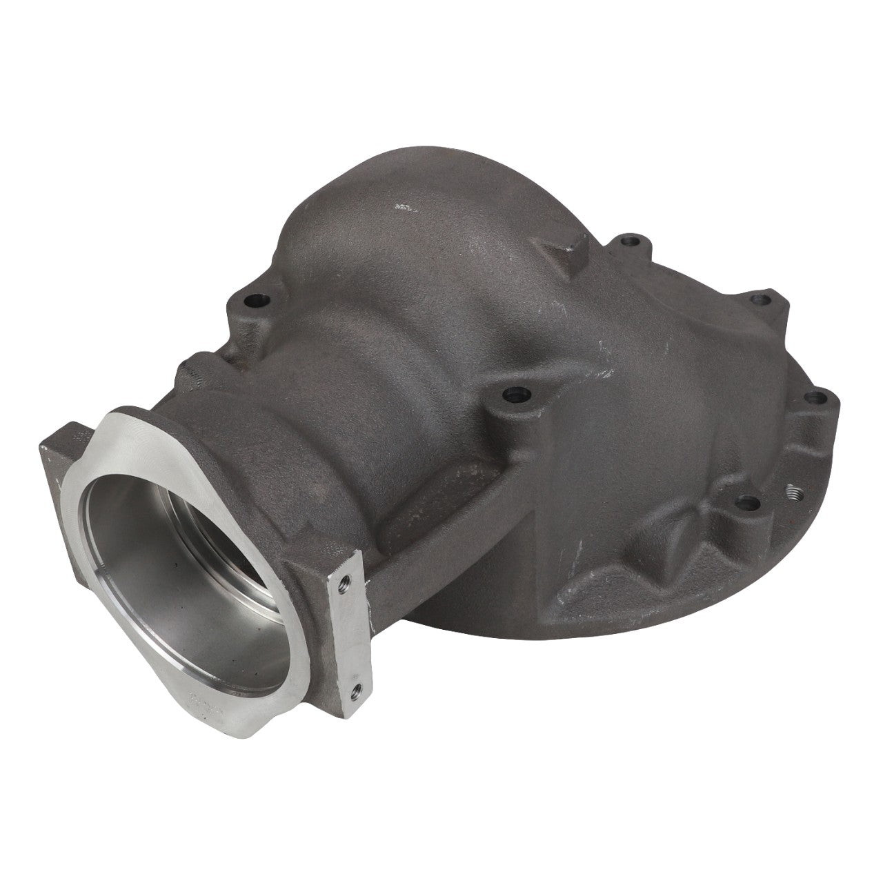 The AGCO | Casing - Acp0445180 is a cylindrical, gray metal housing featuring a flange and multiple bolt holes, making it a crucial component for industrial machines or heavy-duty vehicles.