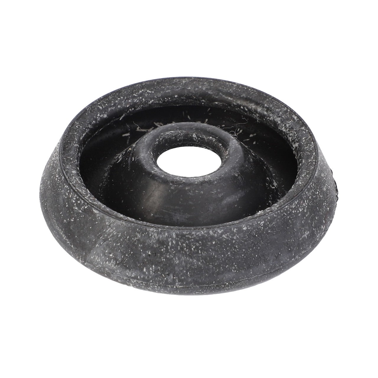 Currently, there is no product description available for the AGCO Shield Cap - F184108150170, which is a black rubber grommet with a central hole. It features a rounded outer edge and a smaller inner diameter designed to fit around cables or tubes.