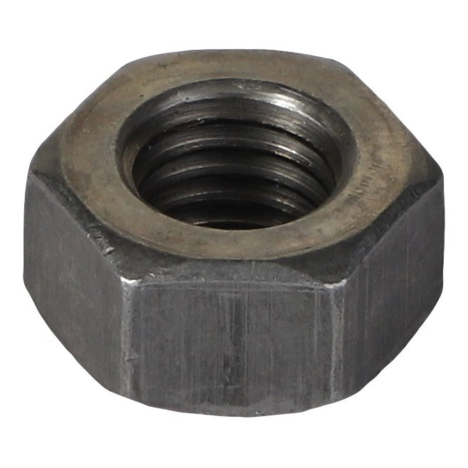 Product Description for AGCO | Nut - Va022122: This close-up view showcases a high-quality metal hex nut featuring precise internal threading, brought to you by the trusted brand AGCO.