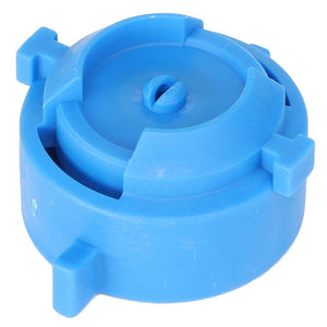 The AGCO | GASKET - AG426586 is a blue plastic cap featuring four protruding tabs, designed for secure sealing or attachment. No additional product description information is available at this time.