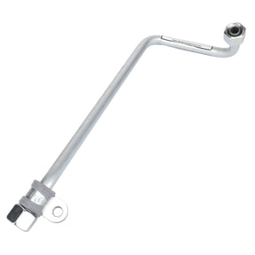 The AGCO Fuel Line - F530200710320 is a silver metallic fuel injection line with a bent shape and connectors at both ends. No detailed product description available at present.