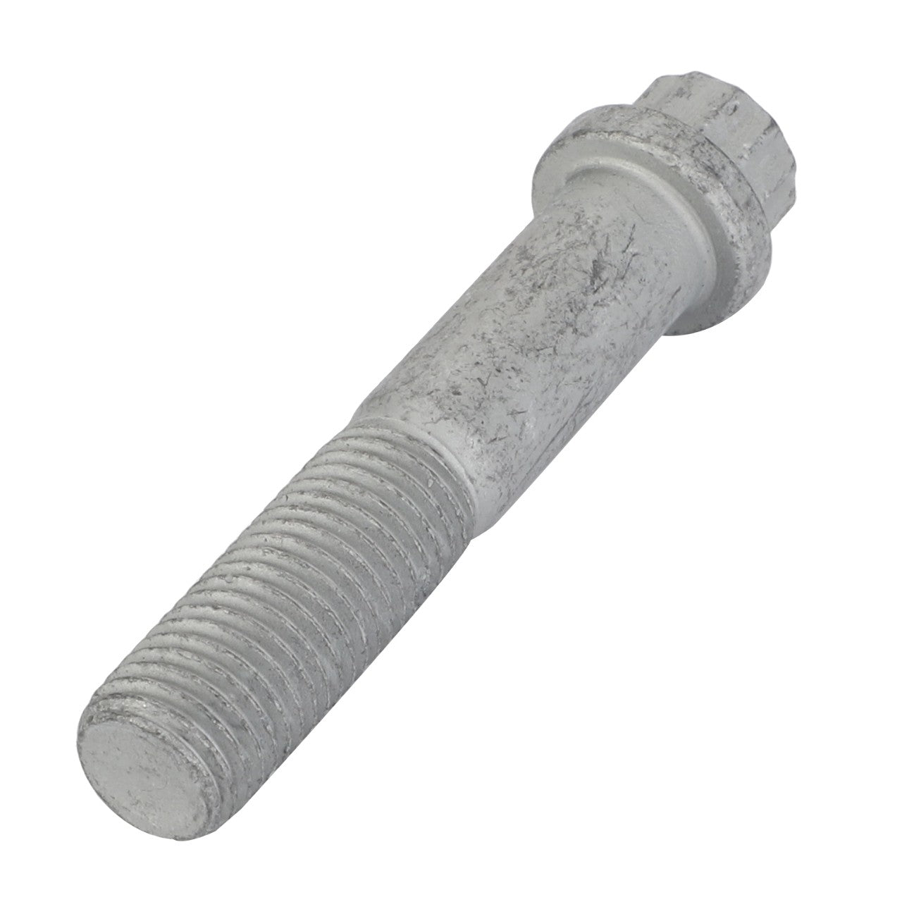 Close-up of a metallic bolt, featuring a threaded shaft and a 12-point flange head. Product Name: AGCO | Screw 12 Points Flange Head - Acw1382950, Brand Name: AGCO.