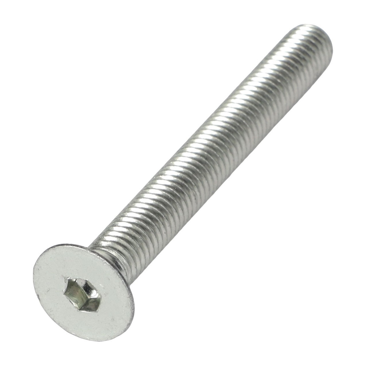 AGCO | Flat Socket Head Capscrew - 3009448X1: A long, silver, cylindrical screw featuring a hexagonal recess in the flat head.