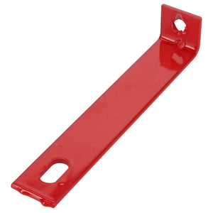 The AGCO | SPACER - D28181340 is a red, flat metal tool known for its versatility. It features a bent end with one hole and slot, while the other end has a single hole. No additional product description information is available at this time.