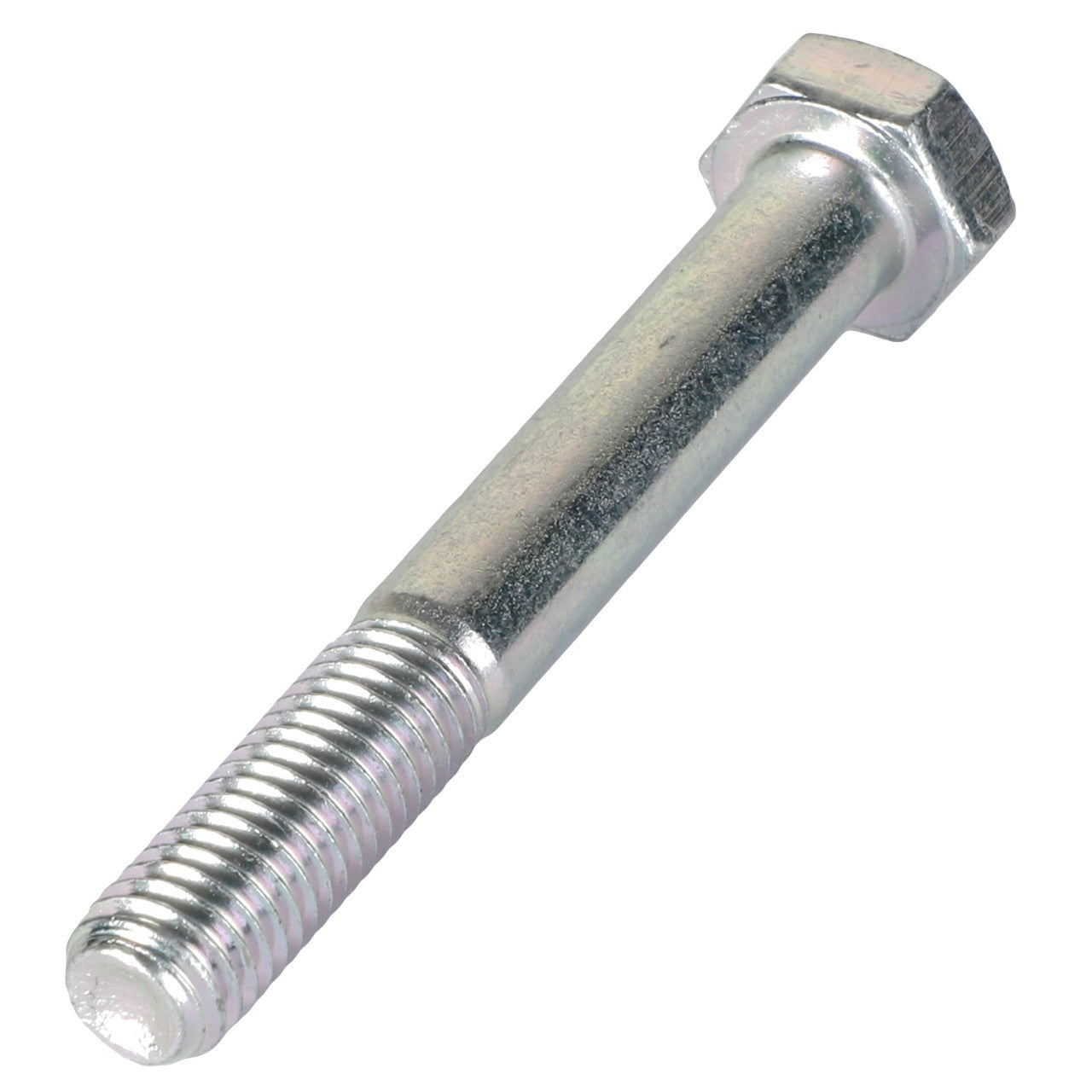 A close-up image of the AGCO HEXAGONAL HEAD BOLT - ACP0127260, featuring a metallic construction with a threaded bottom and a hexagonal head, is showcased. For more details or assistance, please contact our support team.