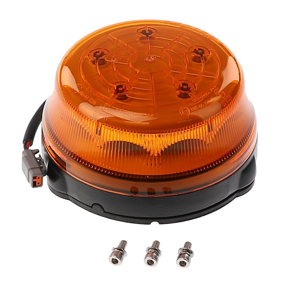 A round, orange LED warning light with a black base, pictured alongside three screws and a wire connector. The product is named AGCO | Beacon Lamp - Acw1518920 by the brand AGCO. No current product description information is available.