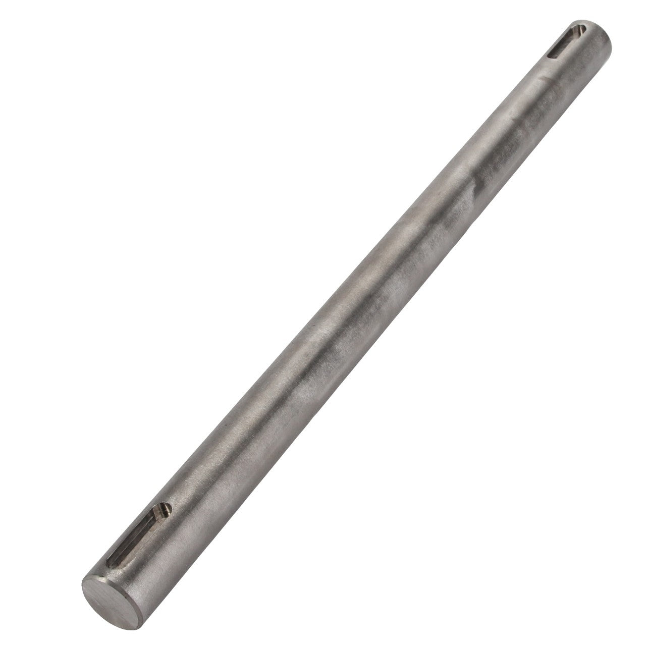 The AGCO SHAFT - D28580160 is a cylindrical metal rod meticulously designed with two narrow slots near each end to ensure optimal functionality.