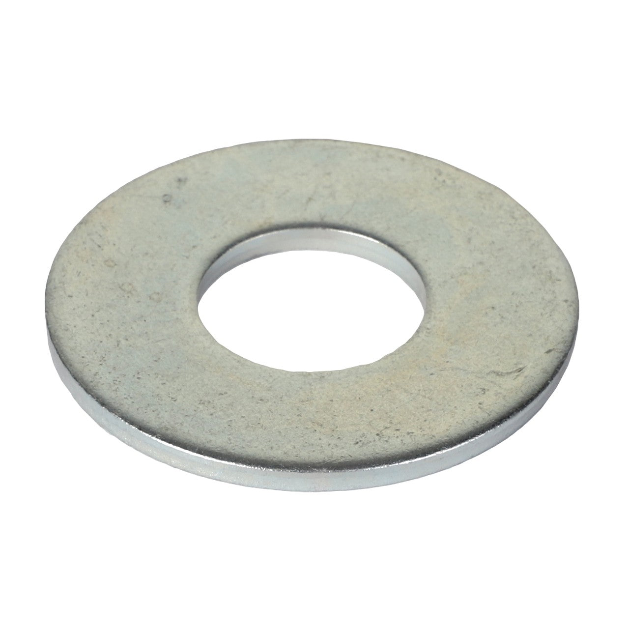 No current product description available: A close-up image of the AGCO Flat Washer - Acp0029740, a metal washer with a circular hole in the center, used in conjunction with fasteners like bolts and nuts.