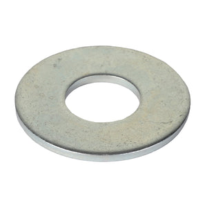 No current product description available: A close-up image of the AGCO Flat Washer - Acp0029740, a metal washer with a circular hole in the center, used in conjunction with fasteners like bolts and nuts.