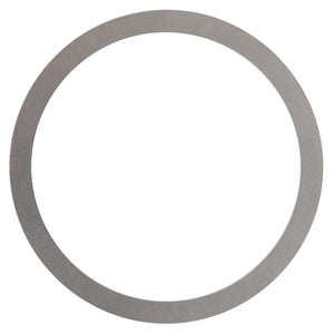 A flat, circular metal washer with a large central hole, viewed from above. No current product description information is available for the AGCO | SHIM - F743300020780.