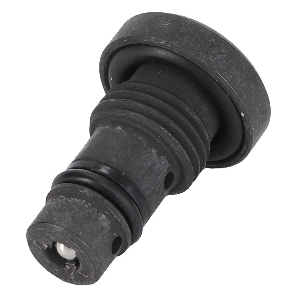 Close-up of the AGCO NON RETURN VALVE - AL516119, a sleek black cylindrical mechanical part featuring detailed grooves and an O-ring for optimal sealing.