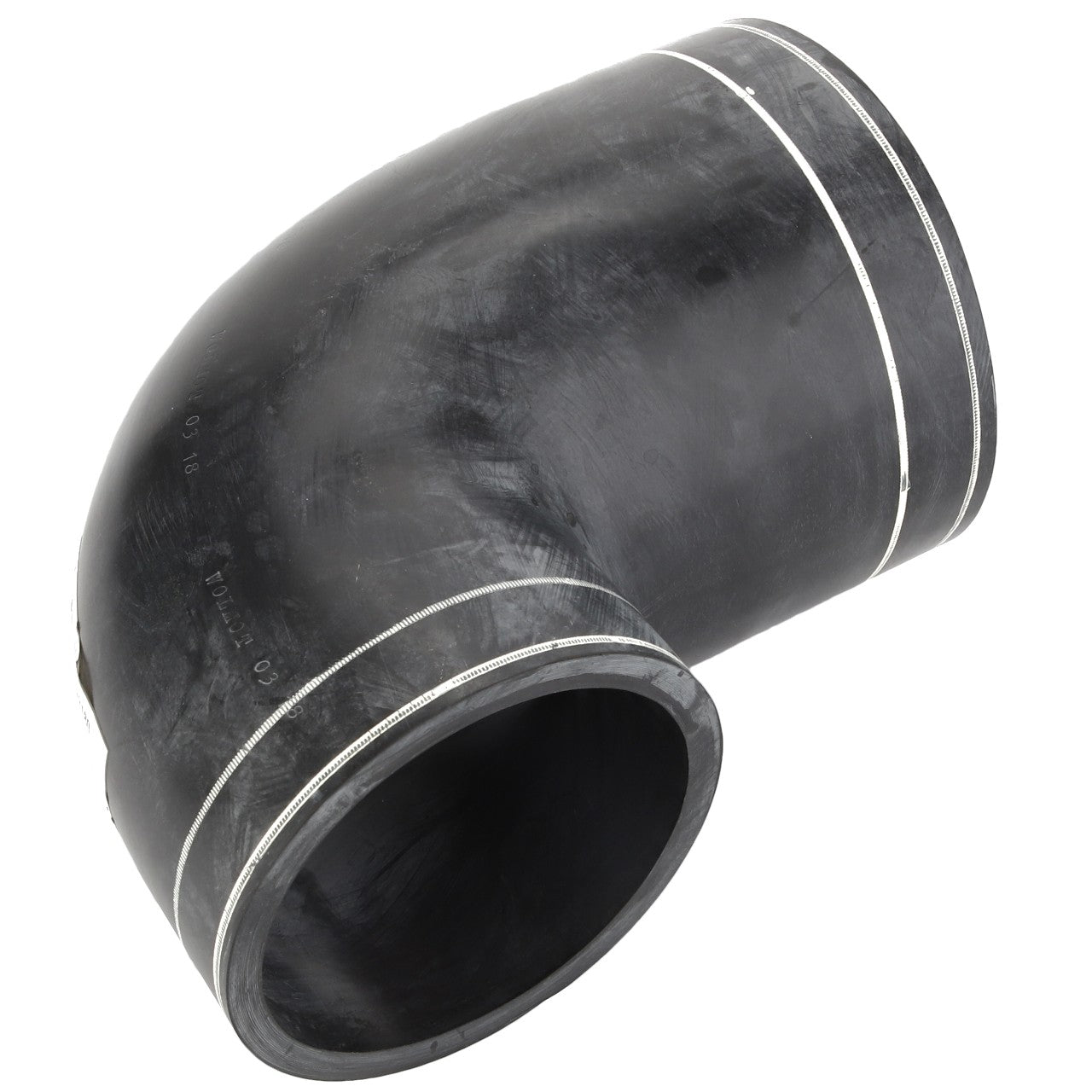 An image of the AGCO | Hose - Acw1973180 elbow pipe fitting in black, featuring a smooth, curving surface with standard markings/rings visible. No current product description is available.