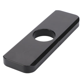 A black rectangular metal plate with a circular hole in the center, compatible with various Massey Ferguson models, known as the AGCO Tappet Plate - 3580195M1.