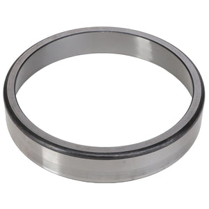 A close-up view of the AGCO BEARING CUP - AG705960, a metallic circular bearing race designed for handling radial loads, featuring a smooth inner surface and a slightly wider outer edge.