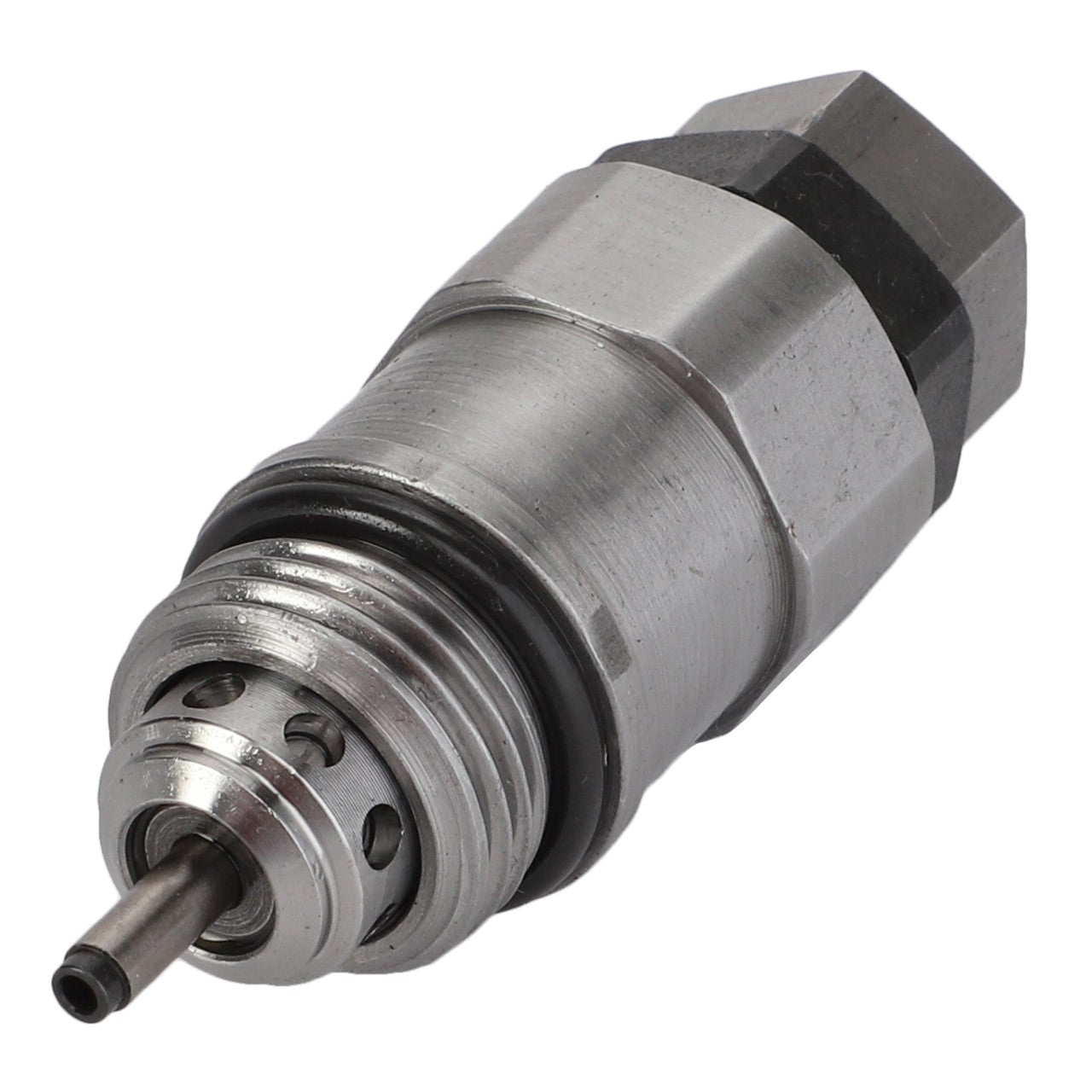 Discover the AGCO Speed Sensor - Acp0019730: Featuring a close-up view, this metal pneumatic connector showcases threading at one end and a small nozzle at the other for seamless integration.