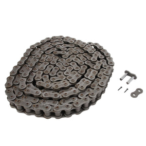 A genuine AGCO Roller Chain Drive System Gear (model 0934-18-82-00), known for its high fatigue strength and coiled metal design, includes two small pieces with a connector link and is displayed on a white background.