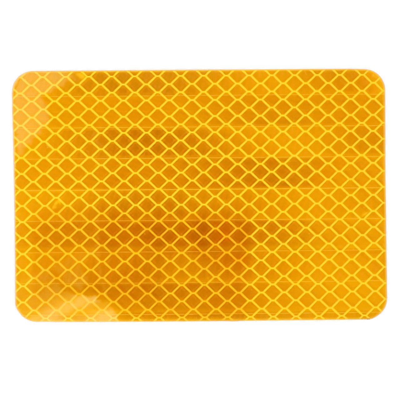 Introducing the AGCO Amber Reflector (8025777) - a yellow rectangular safety sticker featuring a honeycomb pattern for enhanced visibility.