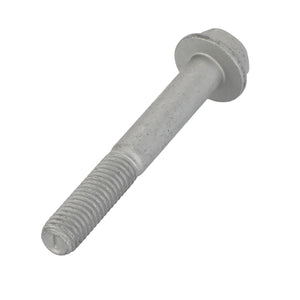 An AGCO Hex Flange Head Machine Screw - Acw1062010, made of silver metal with a threaded end and hexagonal head, placed on a white background.