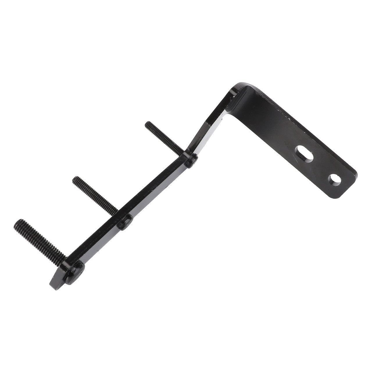 The AGCO Support - Acw0112050 is a black metal bracket featuring three bolts and two holes on one end. No current product description available.