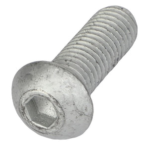 A close-up image of the AGCO BUTTON HEAD SCREW - ACW1515980 showcases its silver finish and partially threaded shaft. No current product description details the polished finish and meticulously crafted threads like this one.