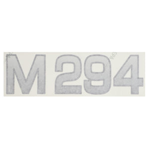 A set of gray alphanumeric characters "M 294" subtly displayed on a pristine white background, found on the AGCO Decal - Fel142123.