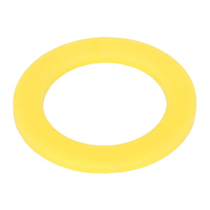 A round, yellow rubber washer with a smooth surface, marketed as AGCO | WASHER - AL5022156 from the brand AGCO, is viewed from above and shows no current SEO keywords.