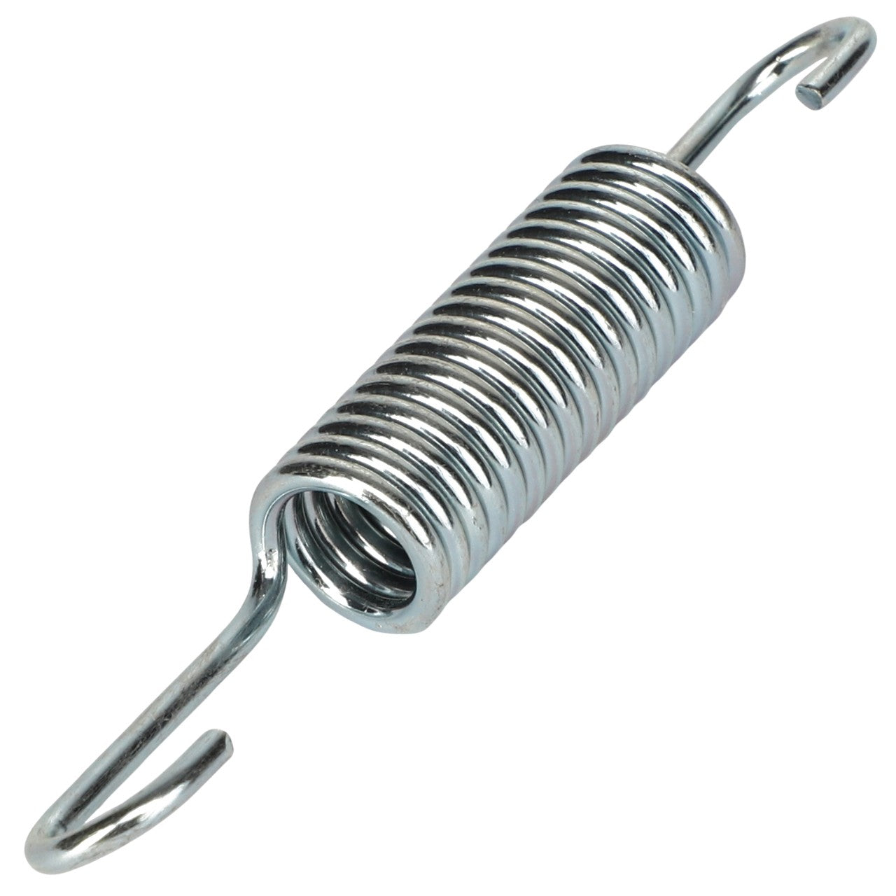 Close-up of the AGCO | Spring - Acw0558640 by AGCO, a metal tension spring that features a coiled middle section with an open hook at each end. It is typically used in mechanical applications to provide resistance and maintain tension, ensuring precise performance.