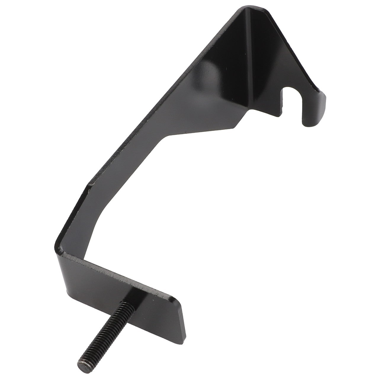 Introducing the AGCO | Support - Acw339841A, a black metal bracket from the renowned brand AGCO. This L-shaped design features a sturdy threaded bolt at the bottom for secure attachment. Product description details are currently unavailable.