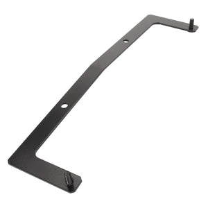 The AGCO Bracket - Acw8863720 by AGCO is a black metal bracket with angled corners, featuring three circular holes and two screw-in attachments at opposite ends. No additional product description information is available beyond these specifications.