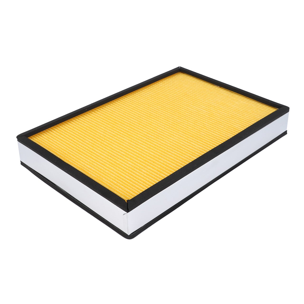 The AGCO Cab Filter Cartridge - V20531110 is a rectangular air filter with a yellow pleated surface and a black frame, designed for optimal air circulation and effective contaminants prevention.