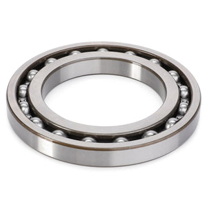 The AGCO Ball Bearing - 3010128X1 by AGCO is a circular metal component containing multiple small steel balls evenly spaced within the casing, designed to minimize rotational friction.