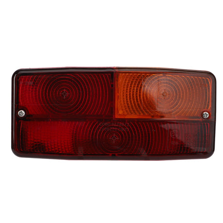 AGCO Left Hand Lh Rear Lamp - La321951100: This rectangular tail light features three sections, including one amber section and two red sections, and is secured by screws at the corners. No current product description information available.