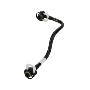 The AGCO Fuel Line - La2830473, a black, curved automotive fuel line with connectors on both ends, designed for use in fuel injection systems. No current product description available.