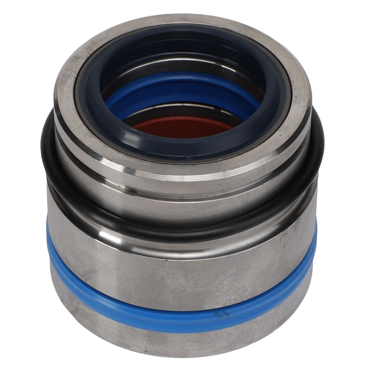 The AGCO Bearing - AL12706511 is a cylindrical metal bearing featuring blue and black rubber seals, meticulously designed for precise machine applications.