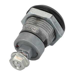 The AGCO Latch - Acw1107170 is a metal electrical component featuring a threaded cylindrical body, a hexagonal nut, and a button-like activator at one end. However, there is no current product description information available.