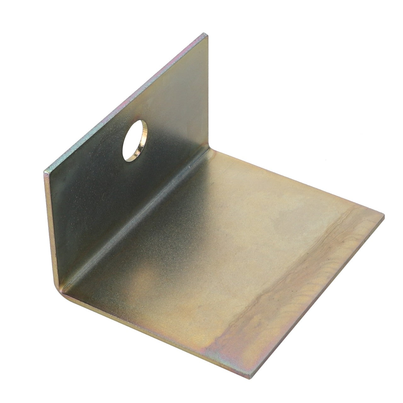 Introducing the AGCO Sensor Plate - Acw0418800: a robust metal L-bracket featuring a single hole near the top edge, perfect for supporting or joining structures at right angles. This product's versatile functionality and exceptional durability make it an indispensable component for various construction applications.