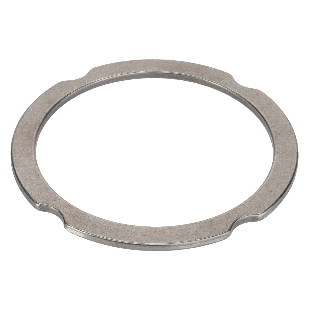 Product Description: The AGCO | Compensating Ring - F007200210260 is a metallic, circular washer featuring slight indentations on opposite sides, set against a white background.