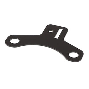 The AGCO Sensor Bracket - Acx2629870 is a black metal bracket featuring two circular holes at the ends and one rectangular slot near the center. Unfortunately, no further product description information is available at this time.