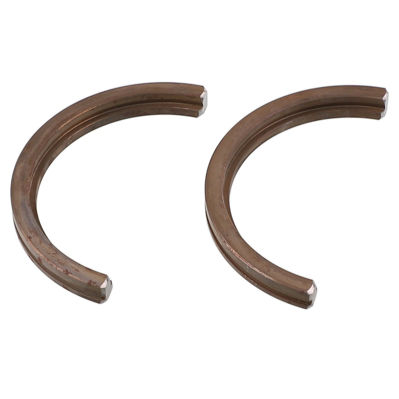 Two AGCO SNAPRING - AG725292 bronze-colored, C-shaped metal pieces are placed side by side on a white background. No current product description information is available.