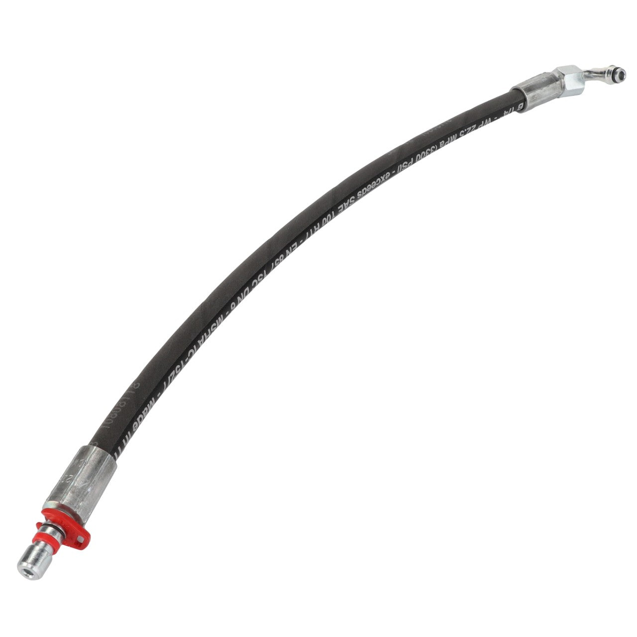 An AGCO hydraulic hose (Product Name: ACW4272200) with metal fittings on both ends, including a red collar on one end. Please note, no current product description information is available.