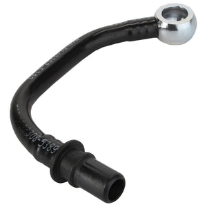 Product Description: The AGCO | Fuel Piping - Acp0584820 is a curved black metal pipe featuring a connector at one end and a flange with a hole at the other. This product is branded by AGCO. No additional description is available at this time.