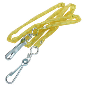 No current product description available for AGCO's Cable - Acp0322180, but picture a yellow chain with metal hooks on both ends, lying gracefully on a white background.