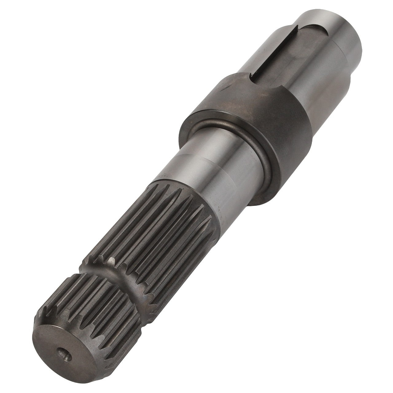 Product Description: A close-up view of the AGCO Shaft - Acp0443160, showcasing a cylindrical body with multiple parallel ridges along part of its length.