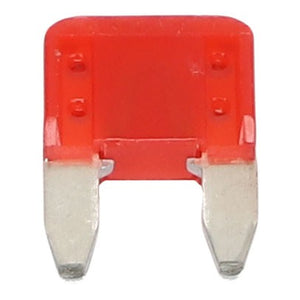 The AGCO MINI FUSE - AG519968 is a red automotive fuse with metal prongs, designed to ensure reliable performance in your vehicle's electrical system.