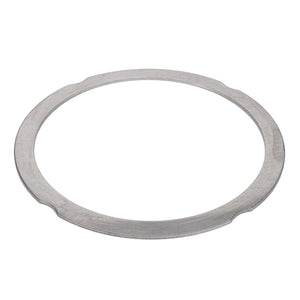 A flat, circular metal gasket known as the AGCO Compensating Ring (F390200210140) from the AGCO brand features a smooth surface and three slight indentations equally spaced around its outer edge. No Current Product Description Available.