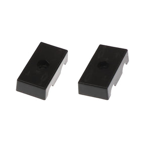 Two rectangular AGCO black plastic components with hexagonal holes in the center. If you have questions before ordering, please contact support for HOSE CLAMP - SN19228.