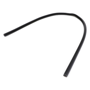 A black, flexible rubber tube bent into an arc shape lies on a white background, reminiscent of the durability found in AGCO models like the Lip Seal Ring - 4278389M1.