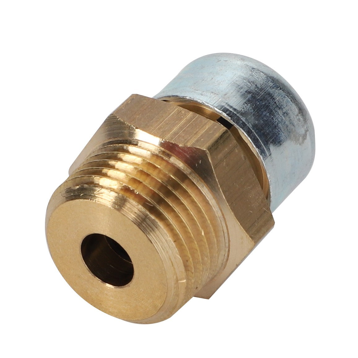 A close-up image of the AGCO Breather Plug - Acp0443700, showcasing its brass threaded adapter with a cylindrical top. No current product description available.