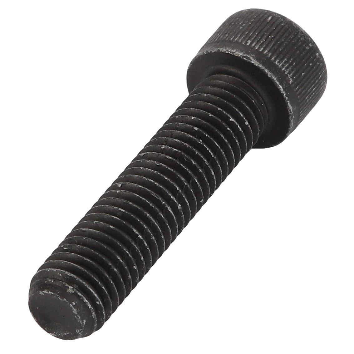 Close-up image of the AGCO | Hex Socket Head Capscrew - Acw4949510, a black, metal component featuring a hex socket head cap with a threaded body and textured head. No current product description information is available.