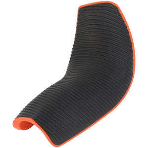 Currently, there is no product description available for the AGCO Arm Rest Handgrip - F650970160110, a curved, black and orange rubber protective case featuring a textured, ribbed surface.